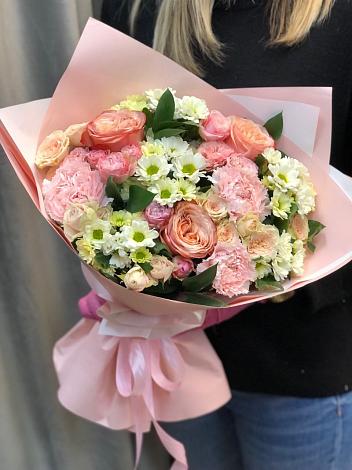 Букет цветов из: Гвоздики, Розы и Хризантемы в Курдюковской