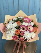 Букет цветов из:  Розы, Герберы и Хризантемы в Курдюковской