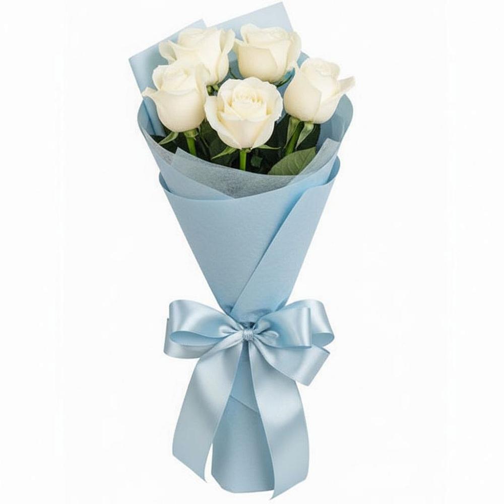 Букет 5 Белых роз Проуд в Курдюковской