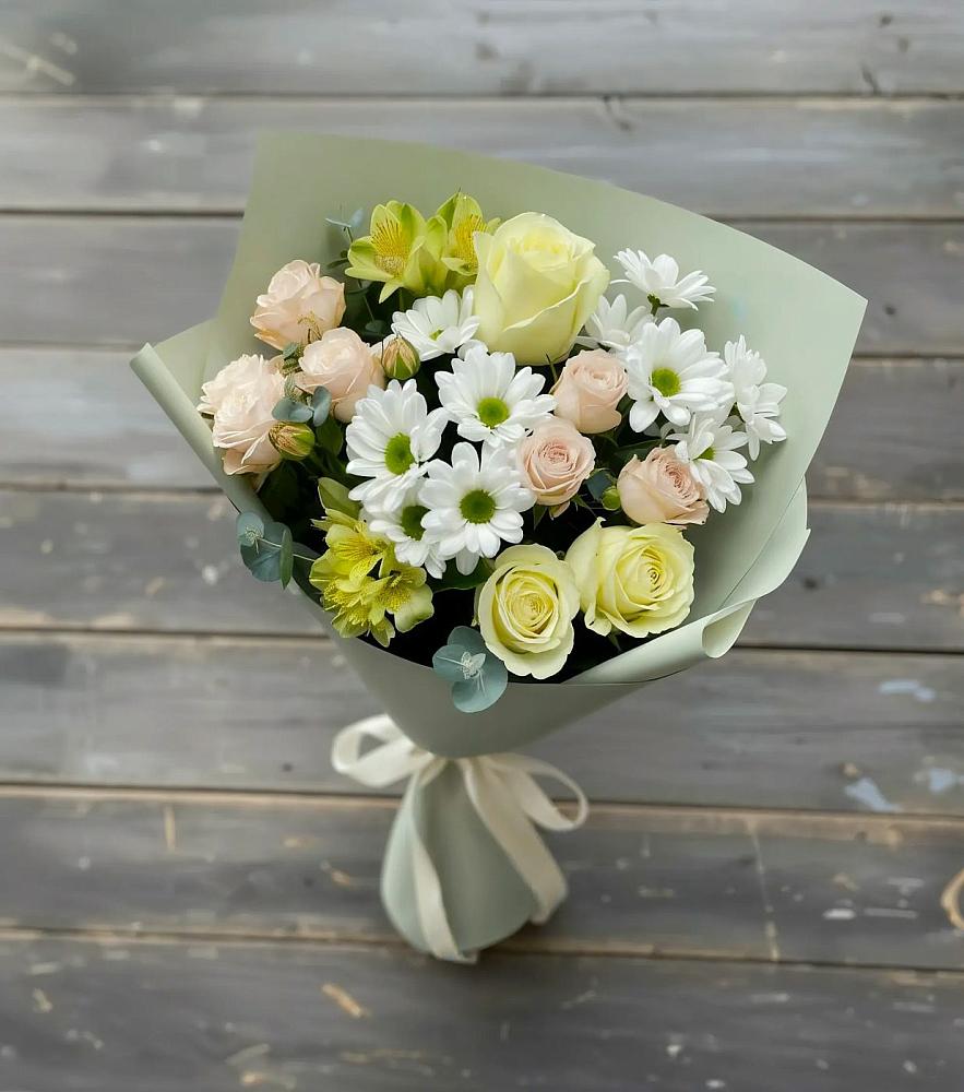 Букет цветов из: Альстромерии, Розы и Хризантемы в Курдюковской
