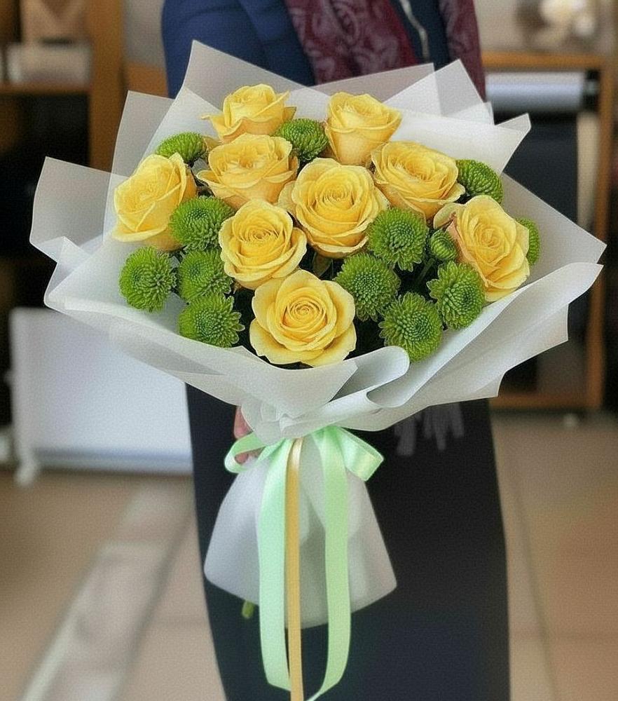 Букет цветов из: Хризантемы и Розы в Курдюковской