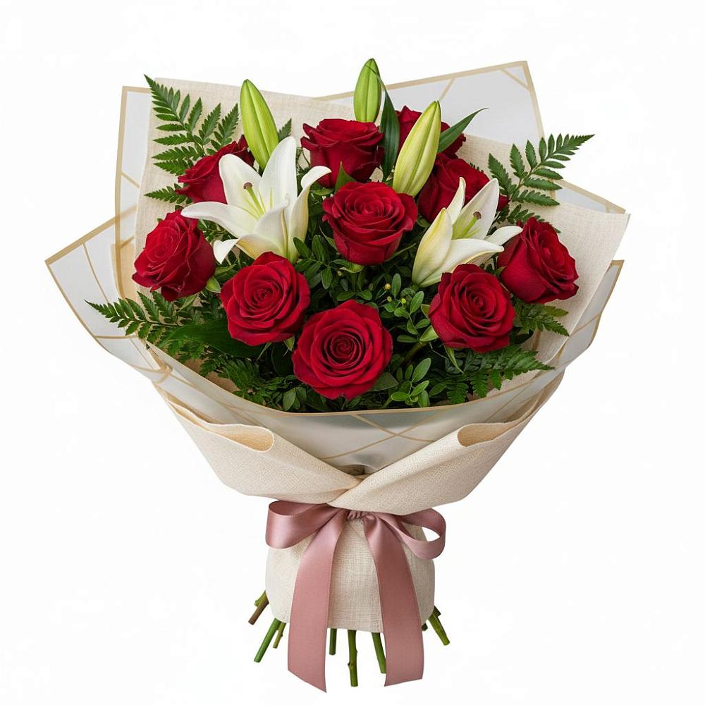 Букет цветов из: Лилии и Розы в Курдюковской