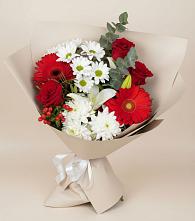 Букет цветов из:  Розы, Хризантемы, Герберы и Лилии в Курдюковской