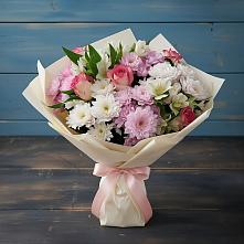 Букет цветов из:  Хризантемы, Альстромерии и Розы в Курдюковской