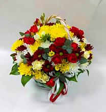 Цветочная композиция из Хризантемы и Розы в корзине в Курдюковской