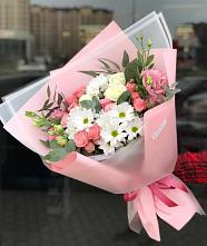 Букет цветов из:  Розы, Лизиантусы и Хризантемы #REPLACE_PRED# Курдюковской