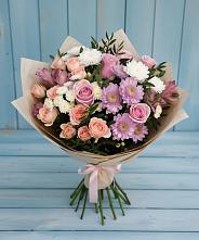 Букет цветов из:  Хризантемы, Розы и Альстромерии в Курдюковской