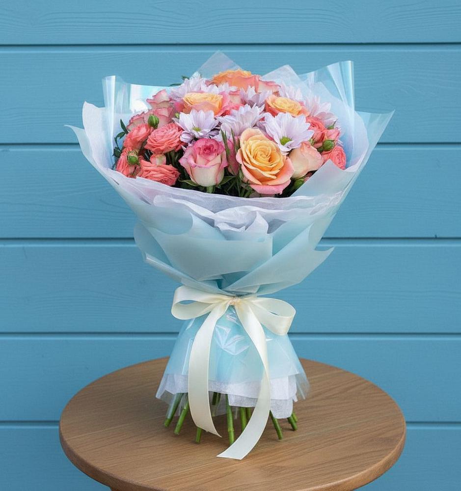 Букет цветов из: Хризантемы и Розы в Курдюковской